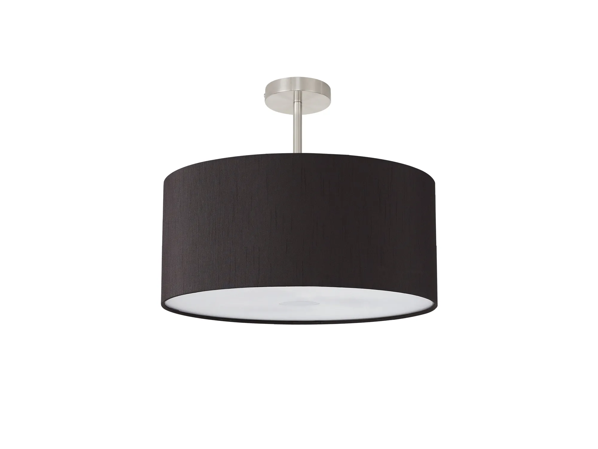 Baymont 50cm Semi Flush 1 Light Satin Nickel, Black, Frosted Diffuser DK0269  Deco Baymont SN BL